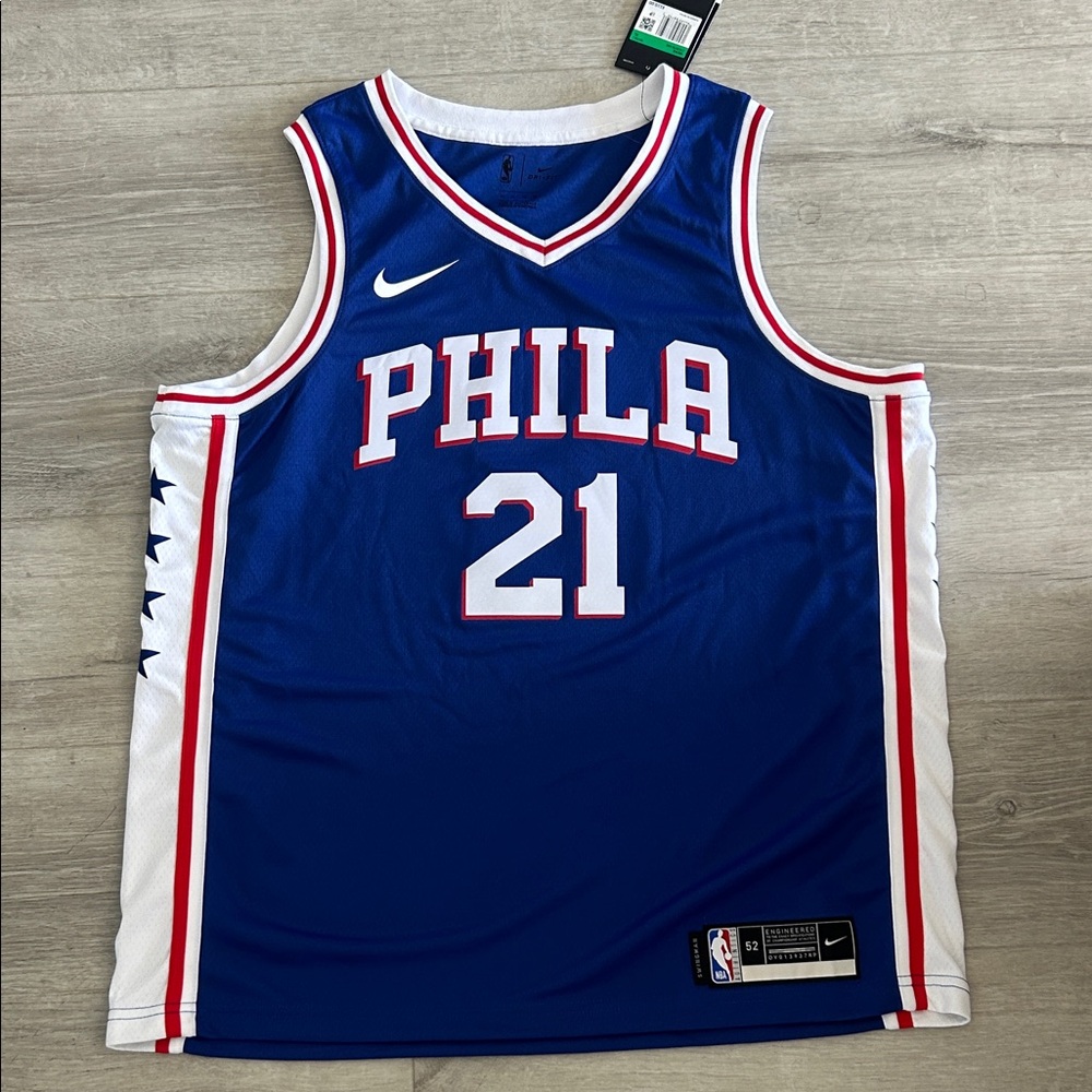 Joel Embiid Nike PHILA #21 Royal Blue Basketball Jersey with White and Red Trim